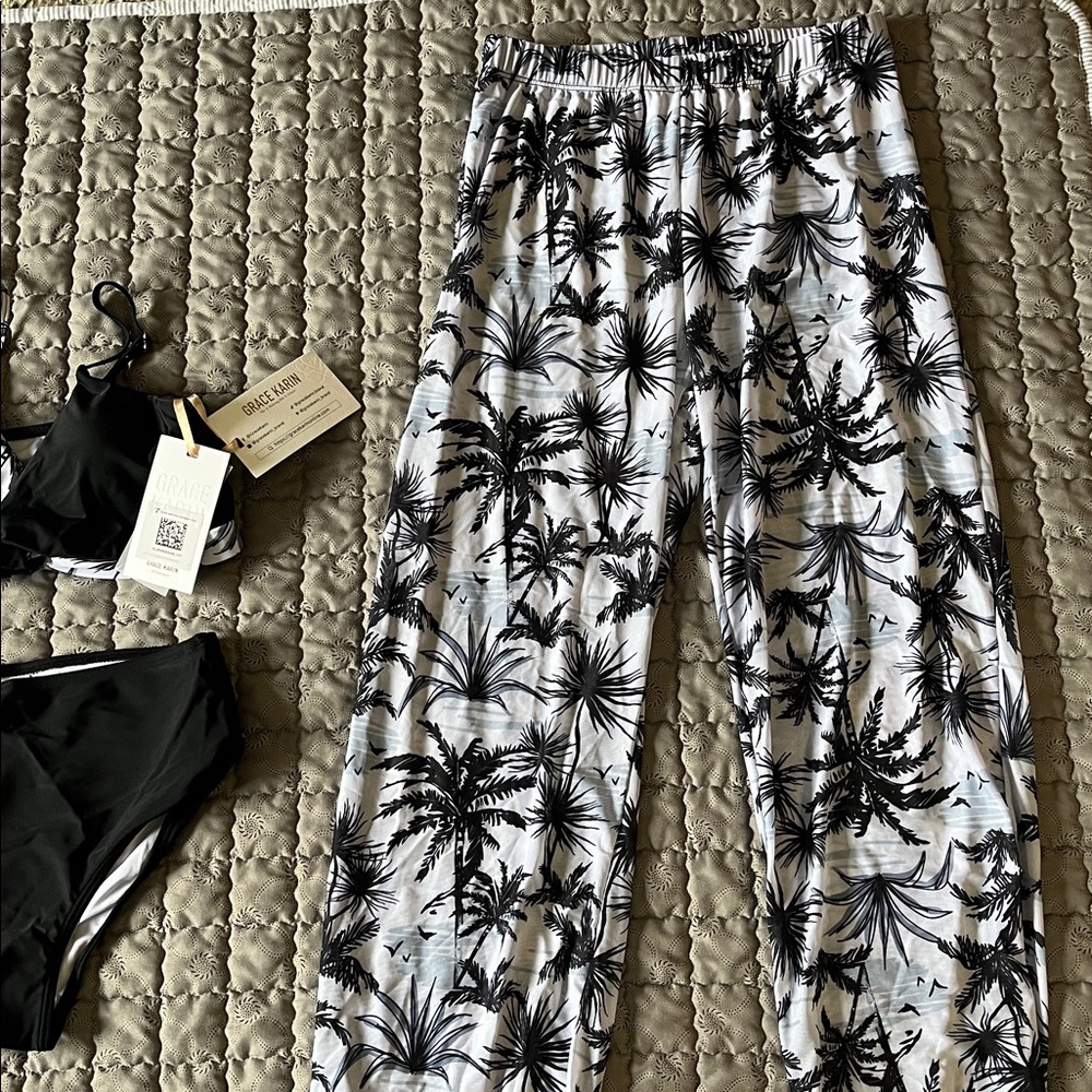 Grace Karin Black and White Palm Print Bikini Set - Picture 8 of 13